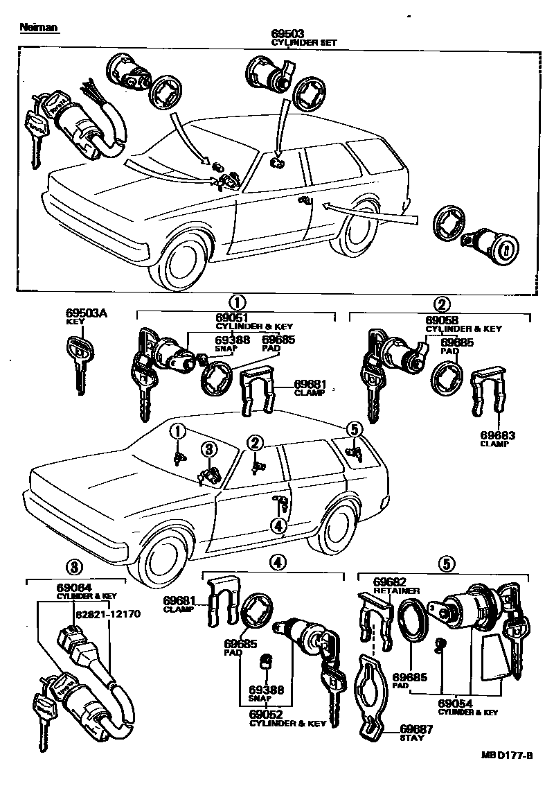Toyota COROLLA 锁芯组件 EPC diagram — MBD177B