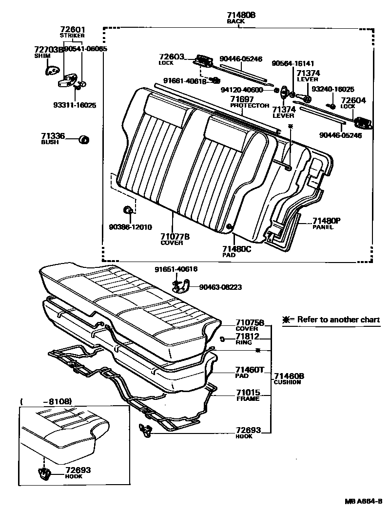 Toyota COROLLA 后排座椅和座椅滑轨 EPC diagram — MBA664B