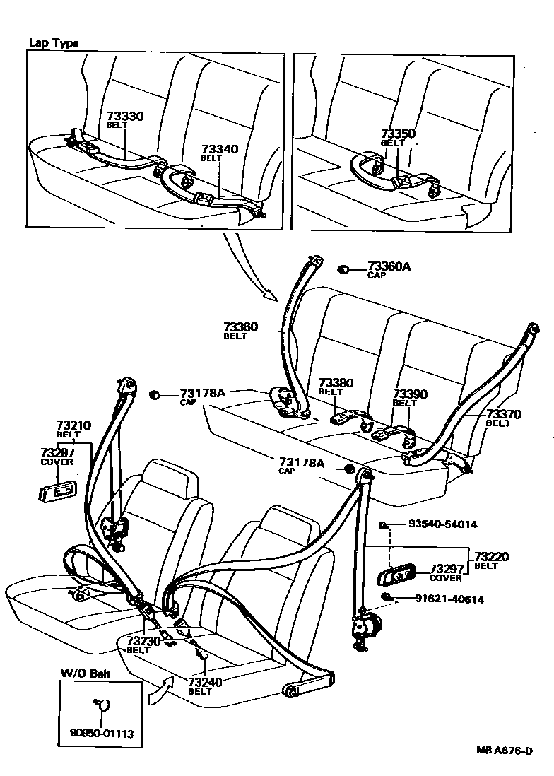 Toyota COROLLA 安全带和儿童保护座椅 EPC diagram — MBA676D