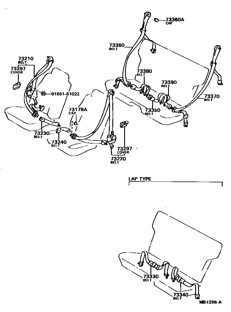 Toyota COROLLA 安全带和儿童保护座椅 EPC diagram — MBF296A