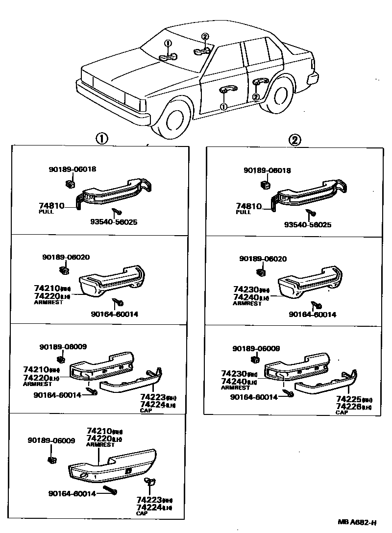 Toyota COROLLA 扶手和遮阳板 EPC diagram — MBA682H