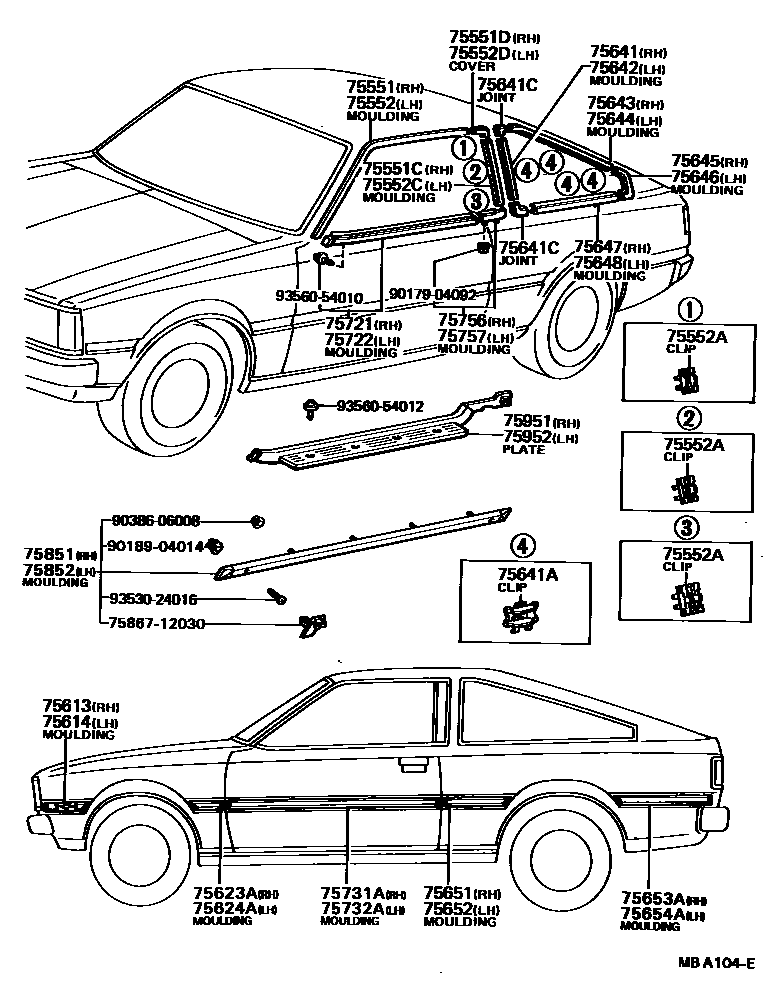 Toyota COROLLA 侧防护条 EPC diagram — MBA104E