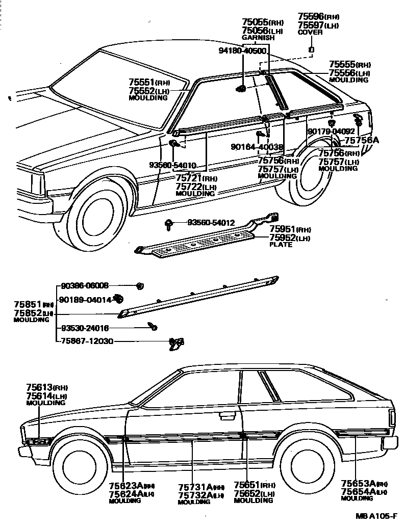 Toyota COROLLA 侧防护条 EPC diagram — MBA105F
