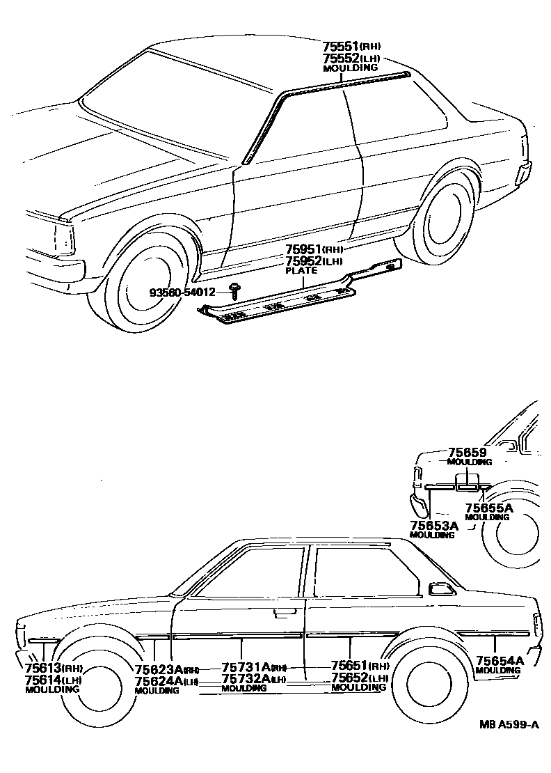 Toyota COROLLA 侧防护条 EPC diagram — MBA599A