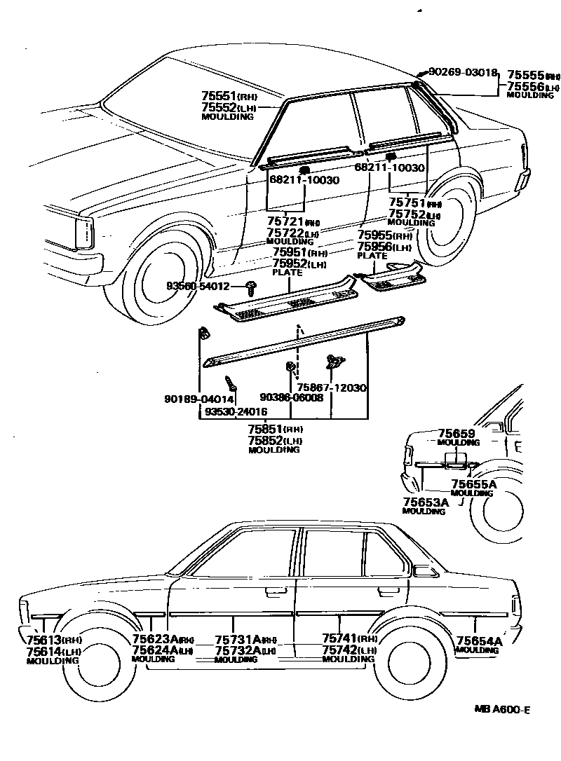 Toyota COROLLA 侧防护条 EPC diagram — MBA600E