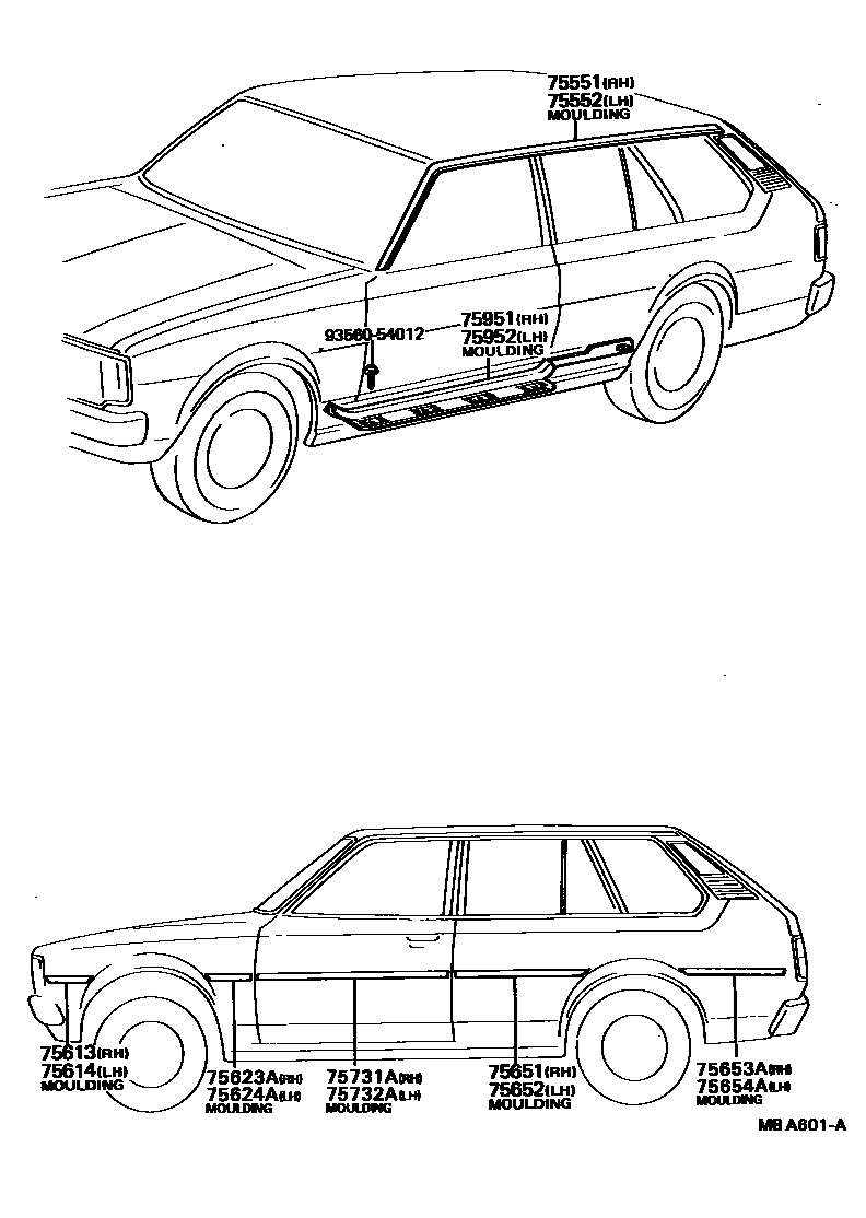Toyota COROLLA 侧防护条 EPC diagram — MBA601A