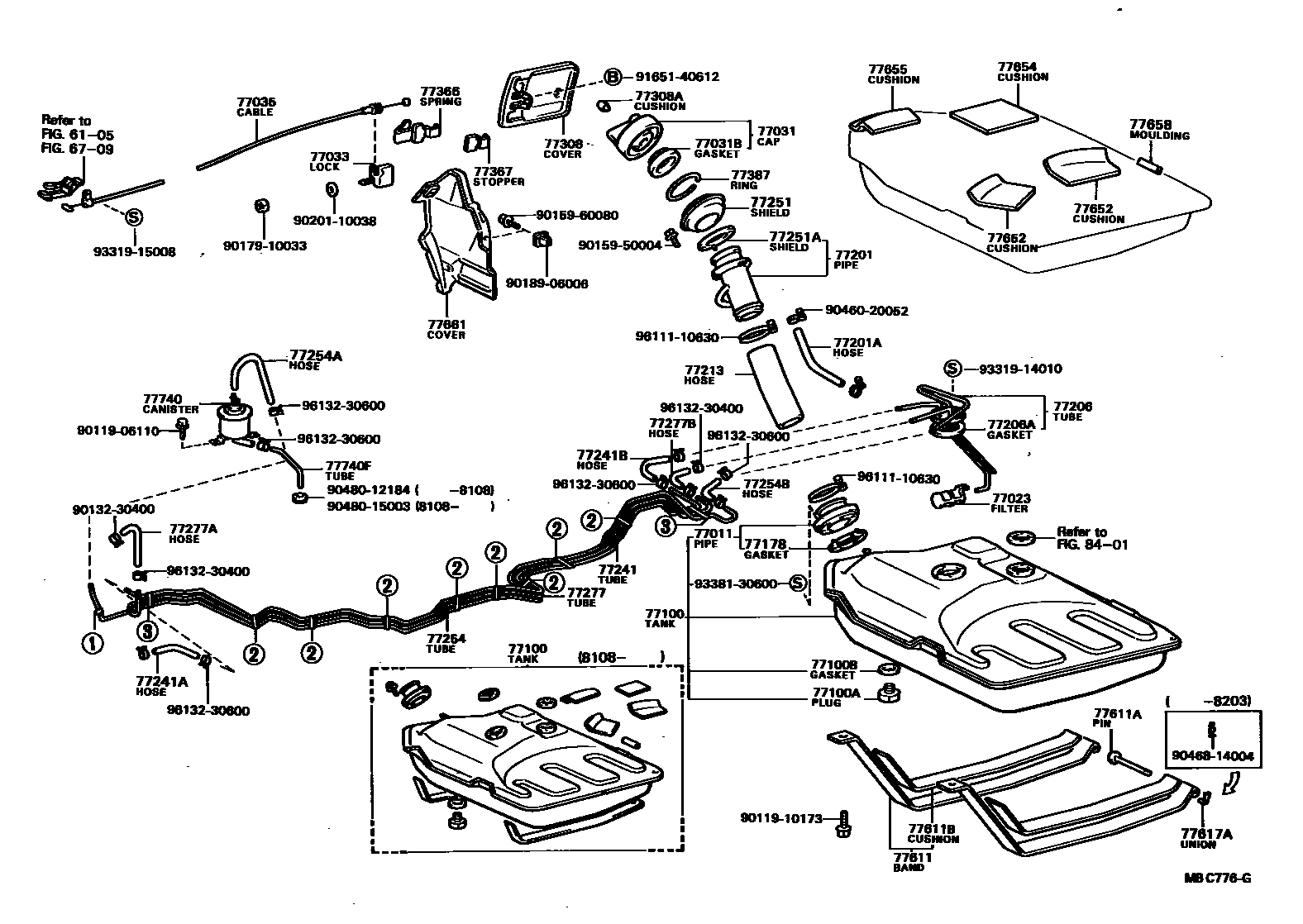 Toyota COROLLA 燃油箱和燃油管 EPC diagram — MBC776G