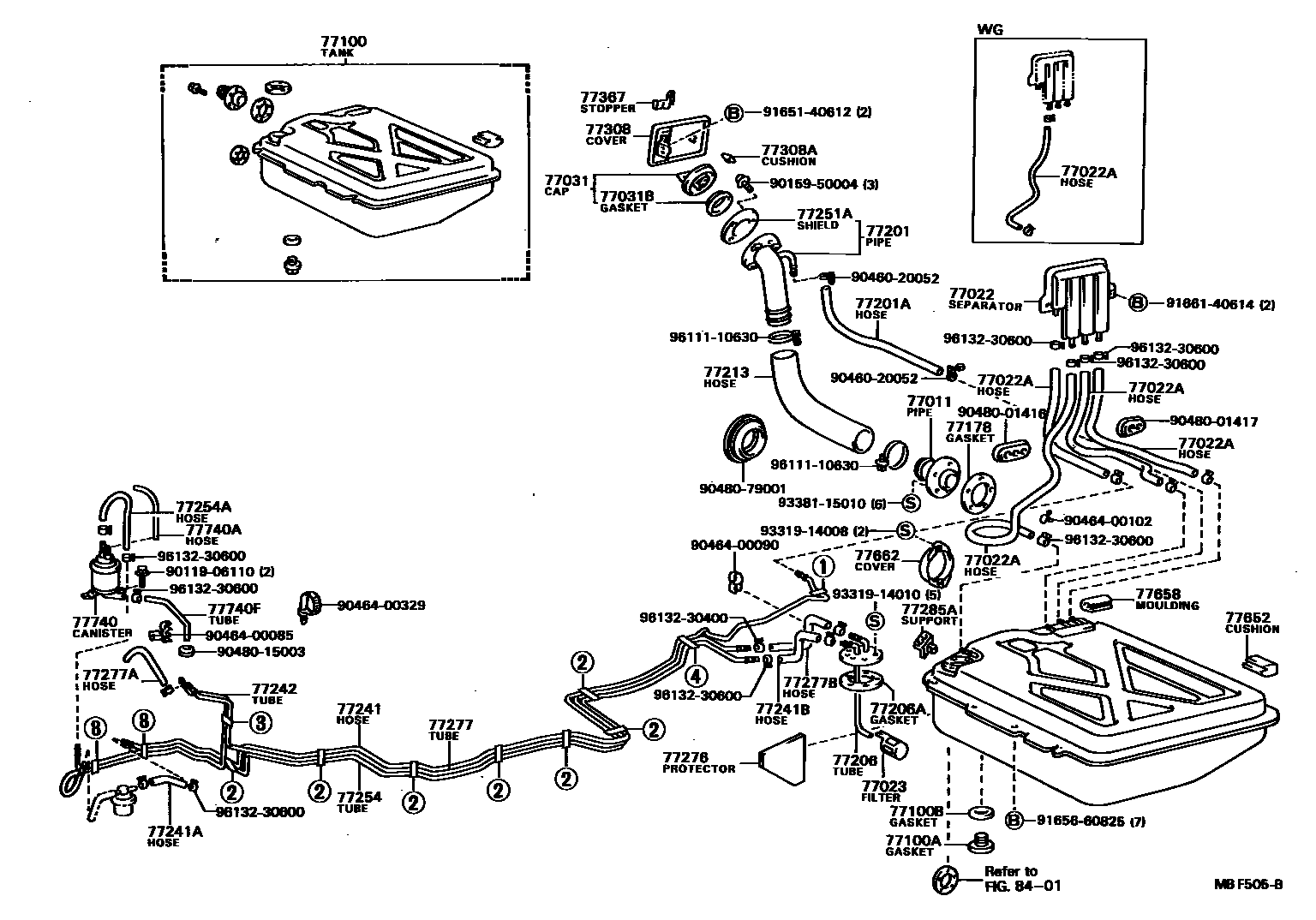 Toyota COROLLA 燃油箱和燃油管 EPC diagram — MBF505B