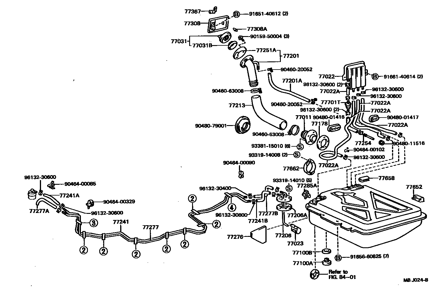 Toyota COROLLA 燃油箱和燃油管 EPC diagram — MBJ024B