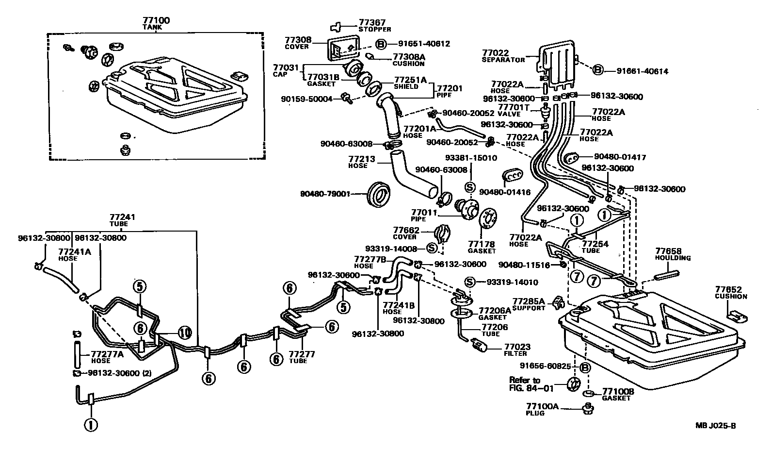 Toyota COROLLA 燃油箱和燃油管 EPC diagram — MBJ025B