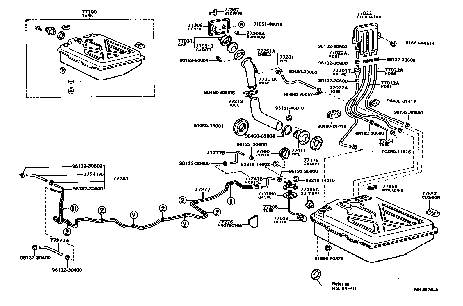 Toyota COROLLA 燃油箱和燃油管 EPC diagram — MBJ524A