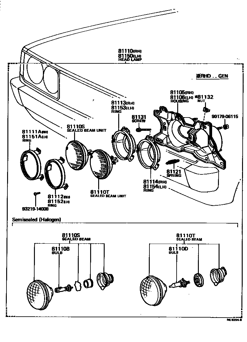 Toyota COROLLA Headlamp EPC diagram — ME8204B