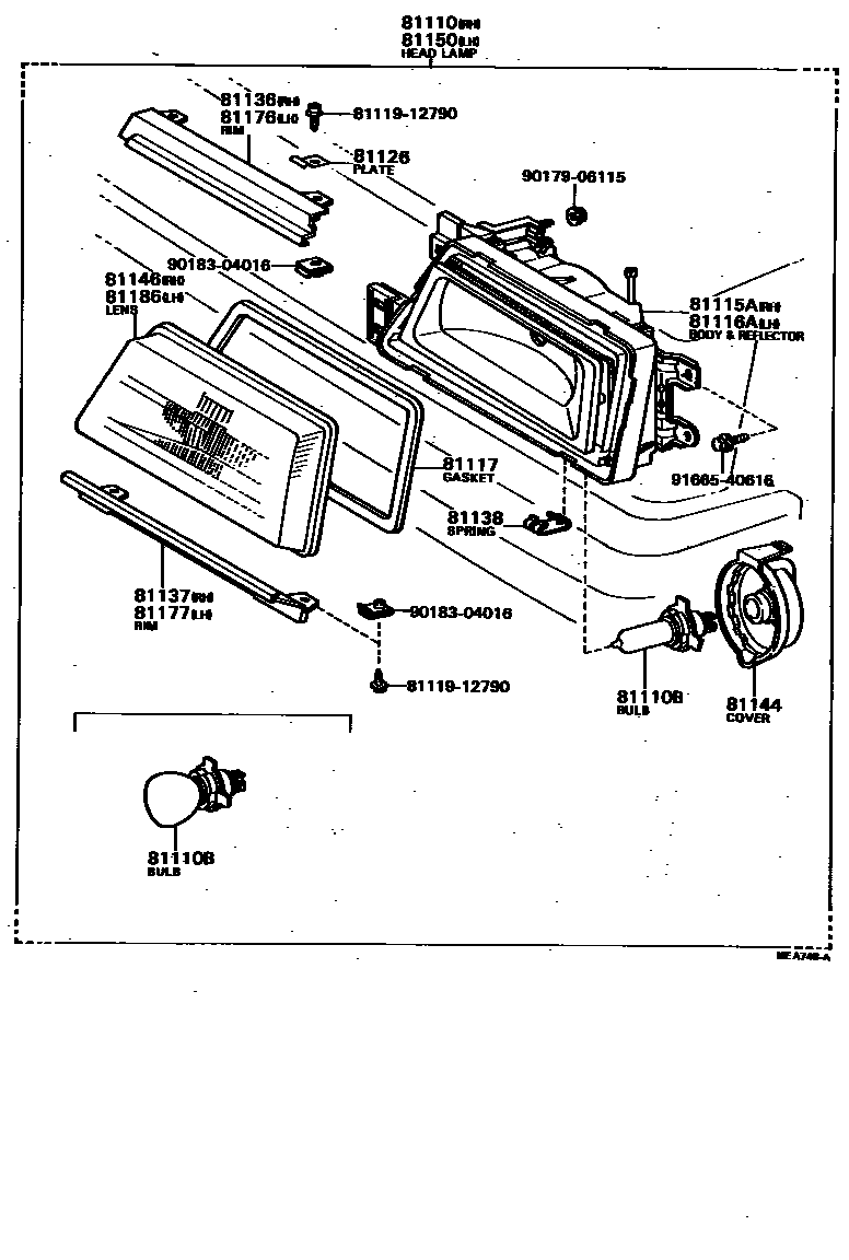 Toyota COROLLA Headlamp EPC diagram — MEA748A