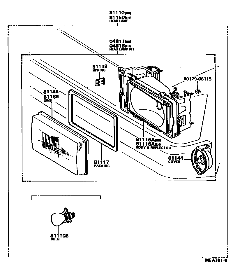 Toyota COROLLA Headlamp EPC diagram — MEA761B