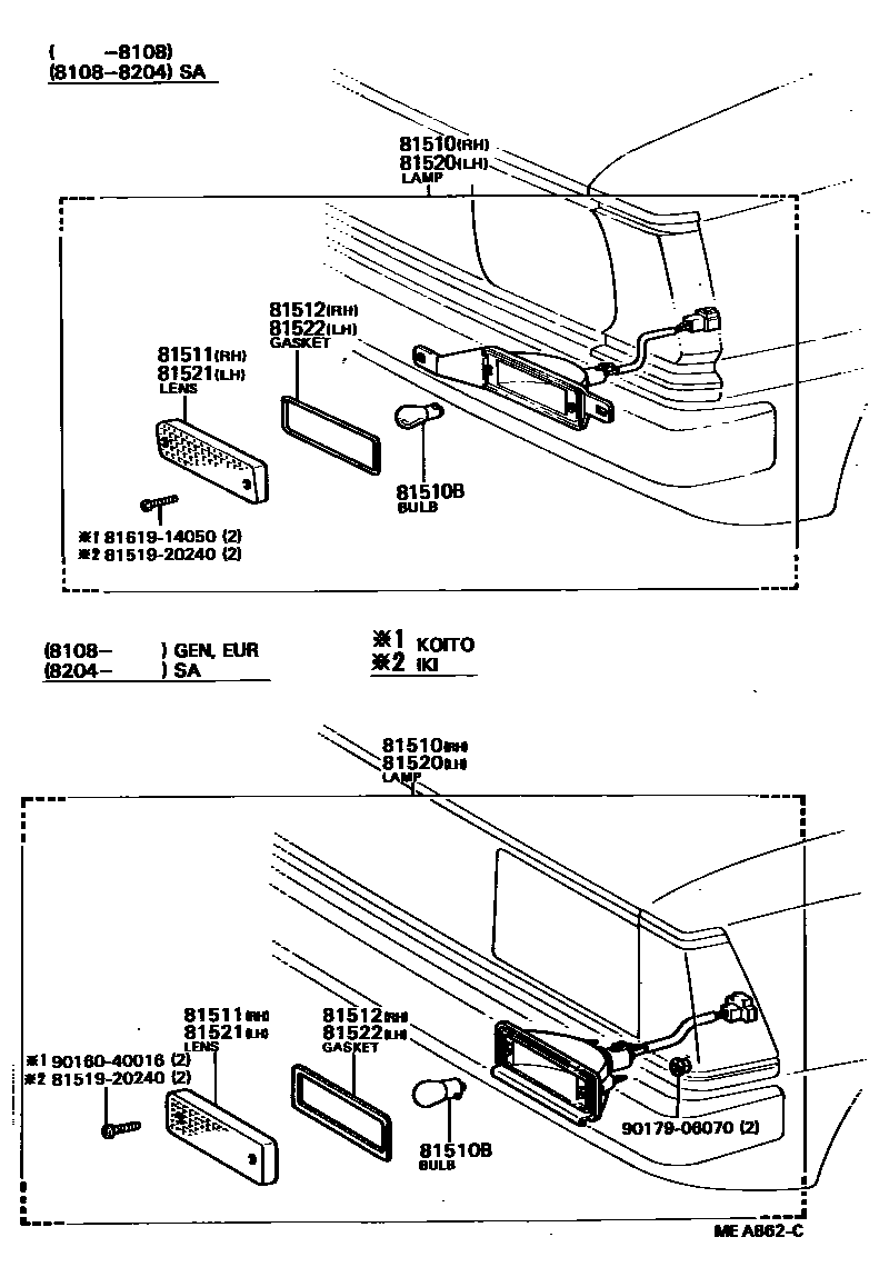 Toyota COROLLA 前转向灯 EPC diagram — MEA862C