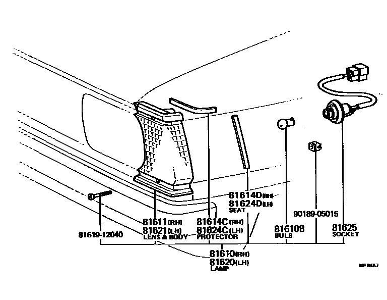 Toyota COROLLA 前示宽灯 EPC diagram — MEB457