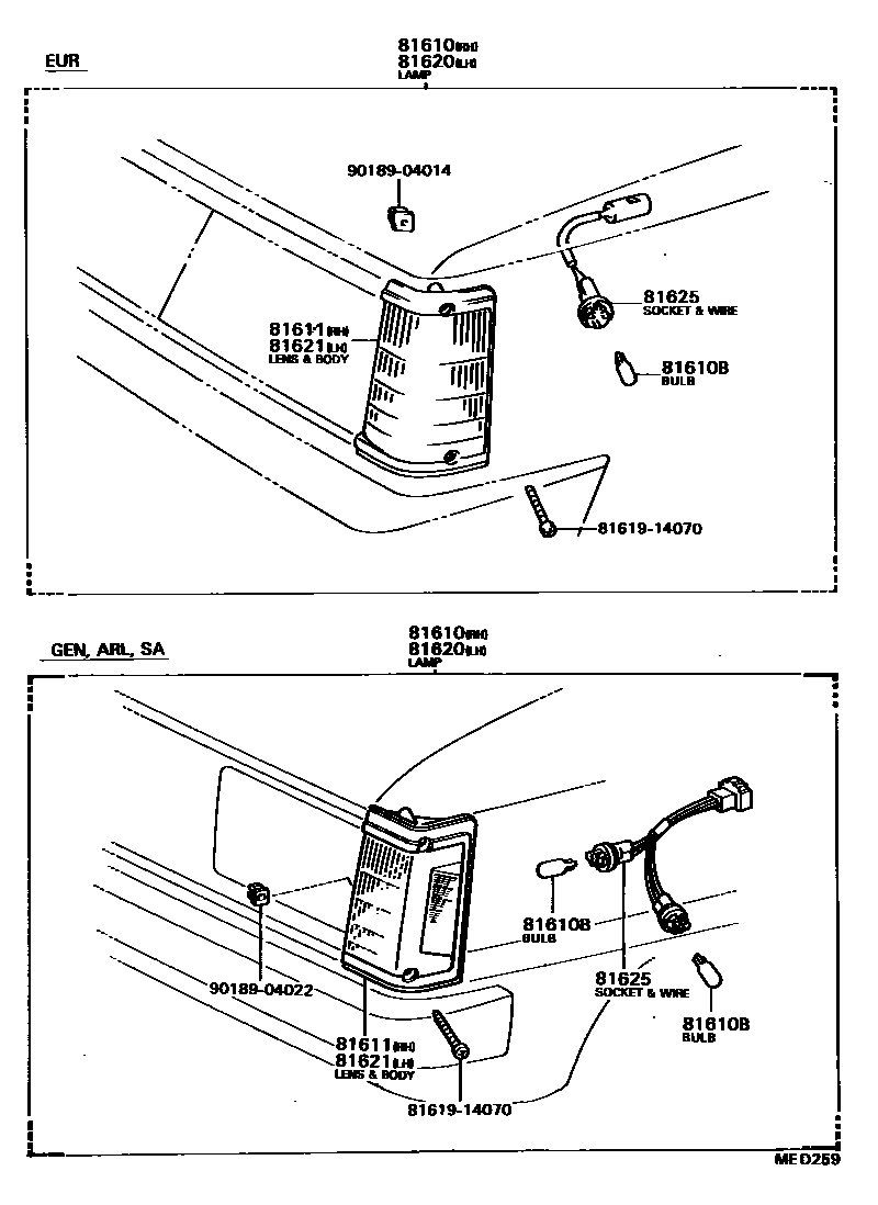 Toyota COROLLA 前示宽灯 EPC diagram — MED259