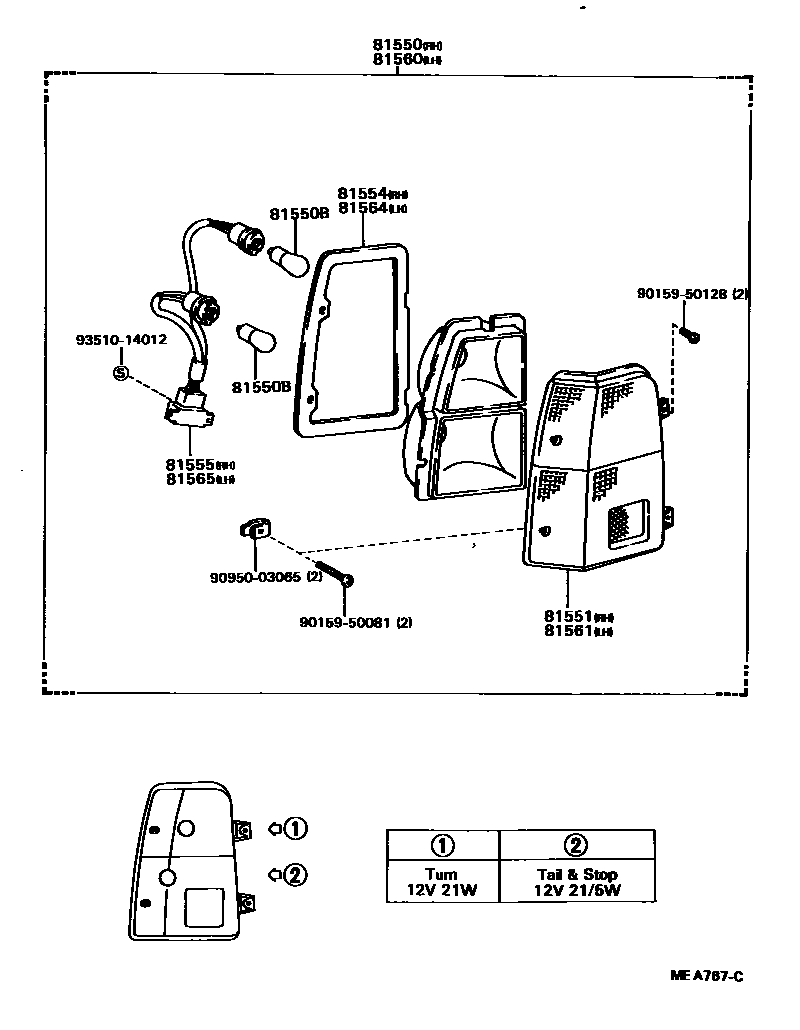 Toyota COROLLA 后组合灯 EPC diagram — MEA767C