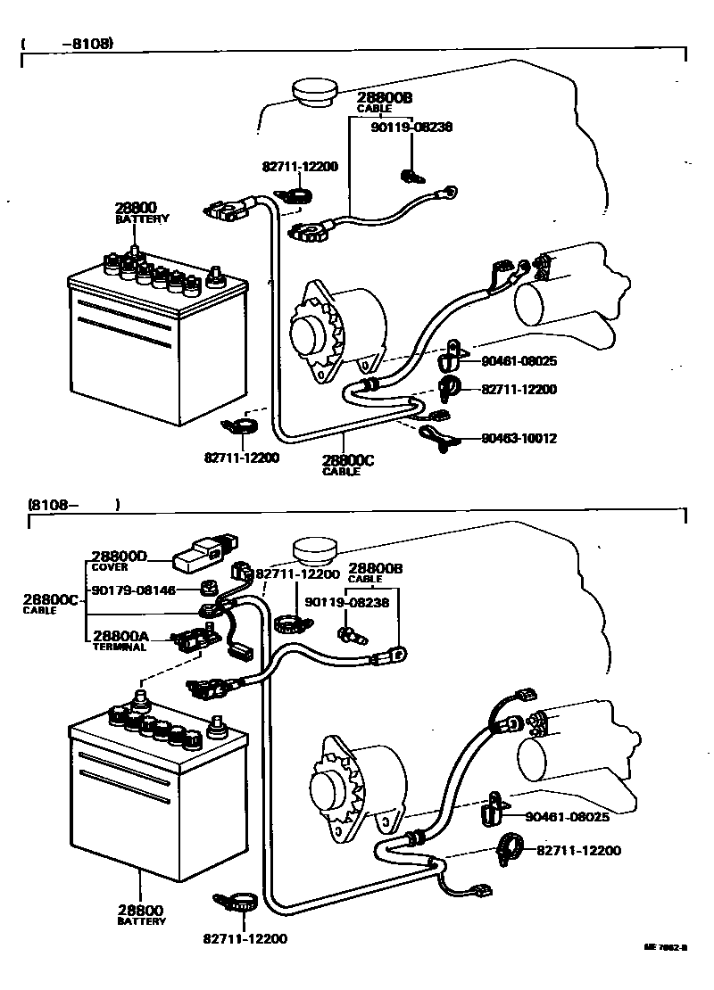 Toyota COROLLA 蓄电池和蓄电池电缆 EPC diagram — ME7862B