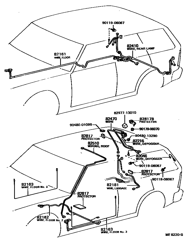 Toyota COROLLA 线束和卡夹 EPC diagram — ME8220G