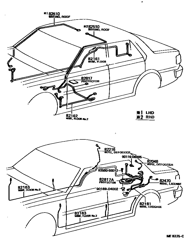 Toyota COROLLA 线束和卡夹 EPC diagram — ME8225C