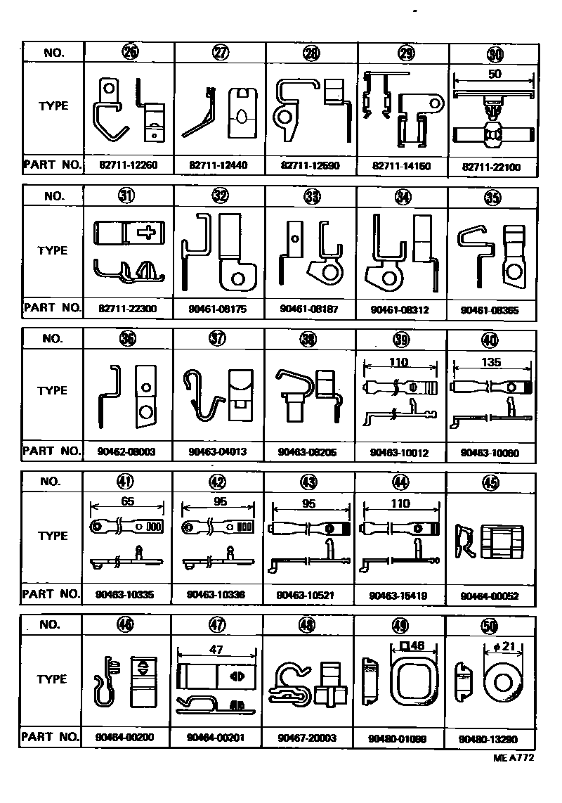 Toyota COROLLA 线束和卡夹 EPC diagram — MEA772