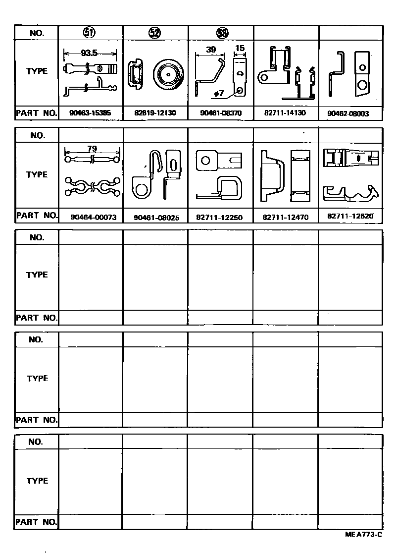 Toyota COROLLA 线束和卡夹 EPC diagram — MEA773C