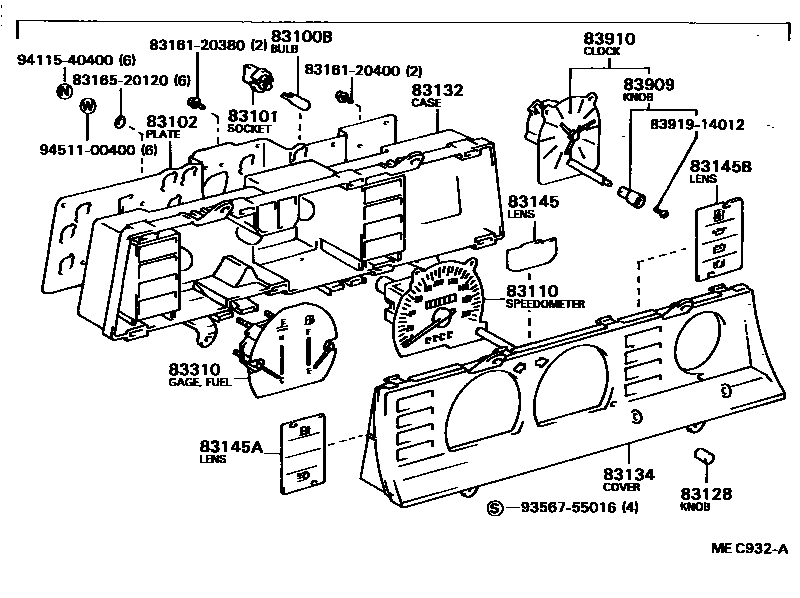 Toyota COROLLA 仪表 EPC diagram — MEC932A