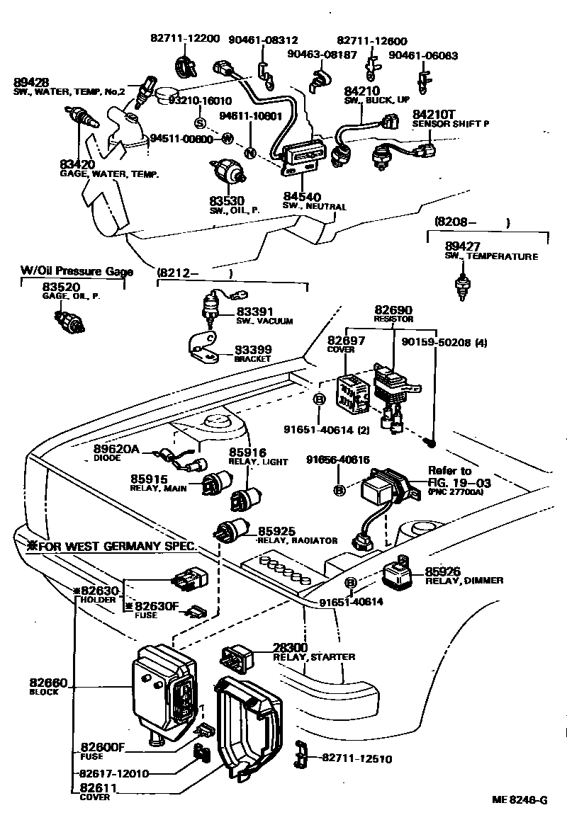Toyota COROLLA 开关和继电器和ECU EPC diagram — ME8246G
