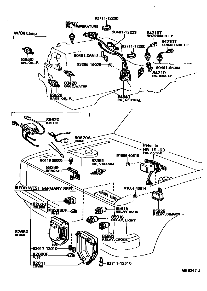 Toyota COROLLA 开关和继电器和ECU EPC diagram — ME8247J