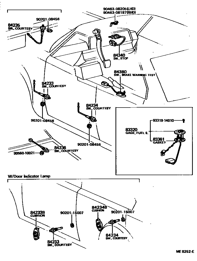Toyota COROLLA 开关和继电器和ECU EPC diagram — ME8252E