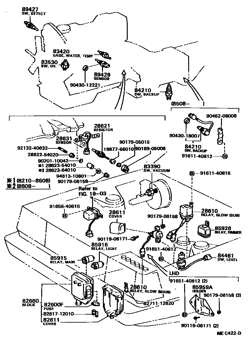 Toyota COROLLA 开关和继电器和ECU EPC diagram — MEC422D