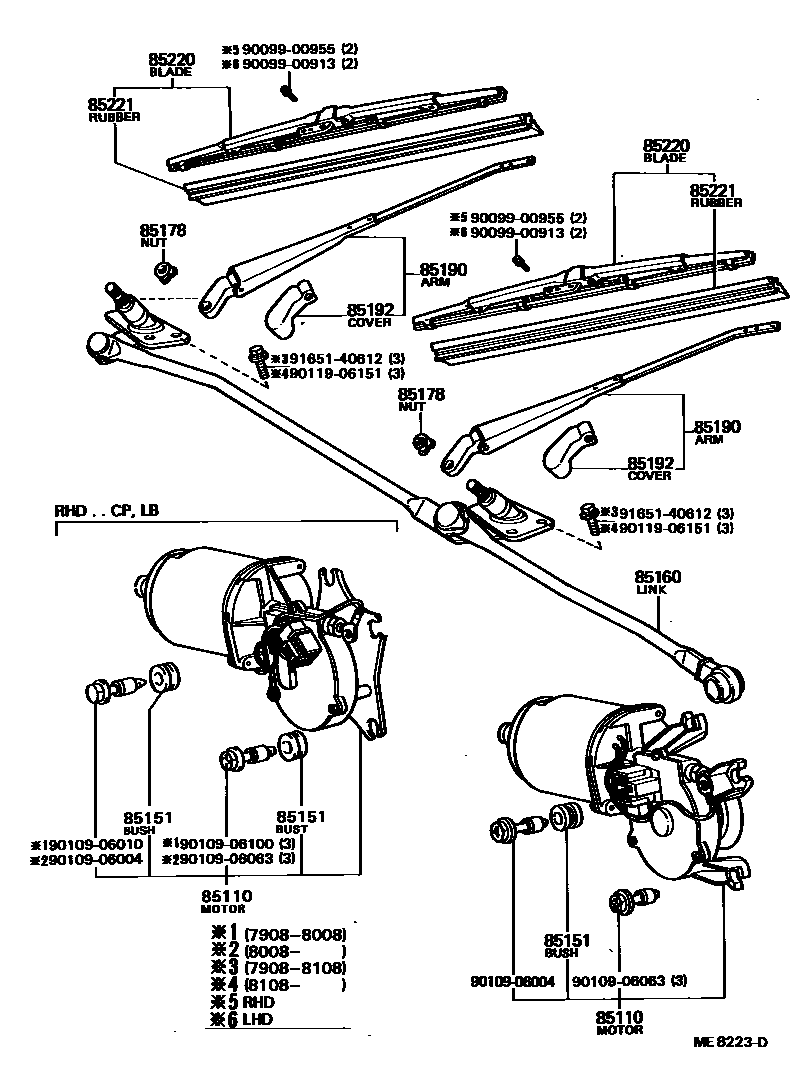 Toyota COROLLA 挡风玻璃刮水器 EPC diagram — ME8223D