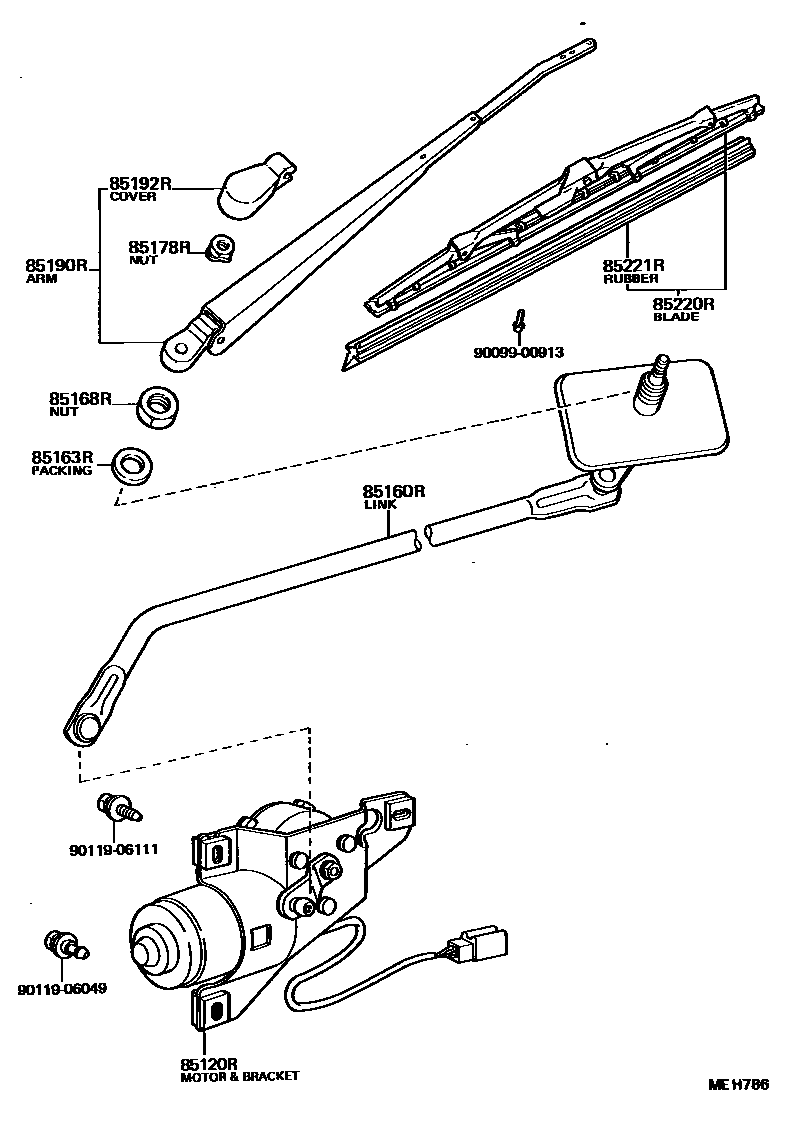 Toyota COROLLA 后刮水器 EPC diagram — MEH786