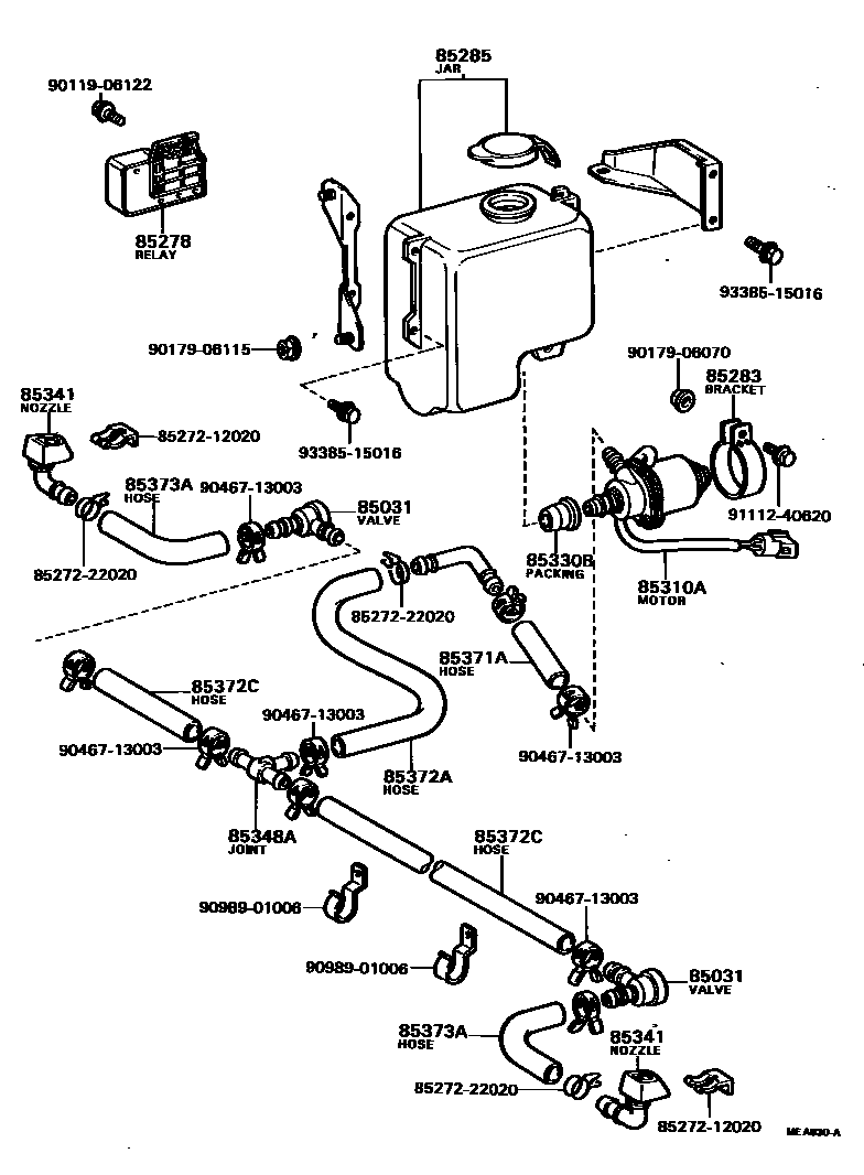 Toyota COROLLA 前大灯清洗器 EPC diagram — MEA830A