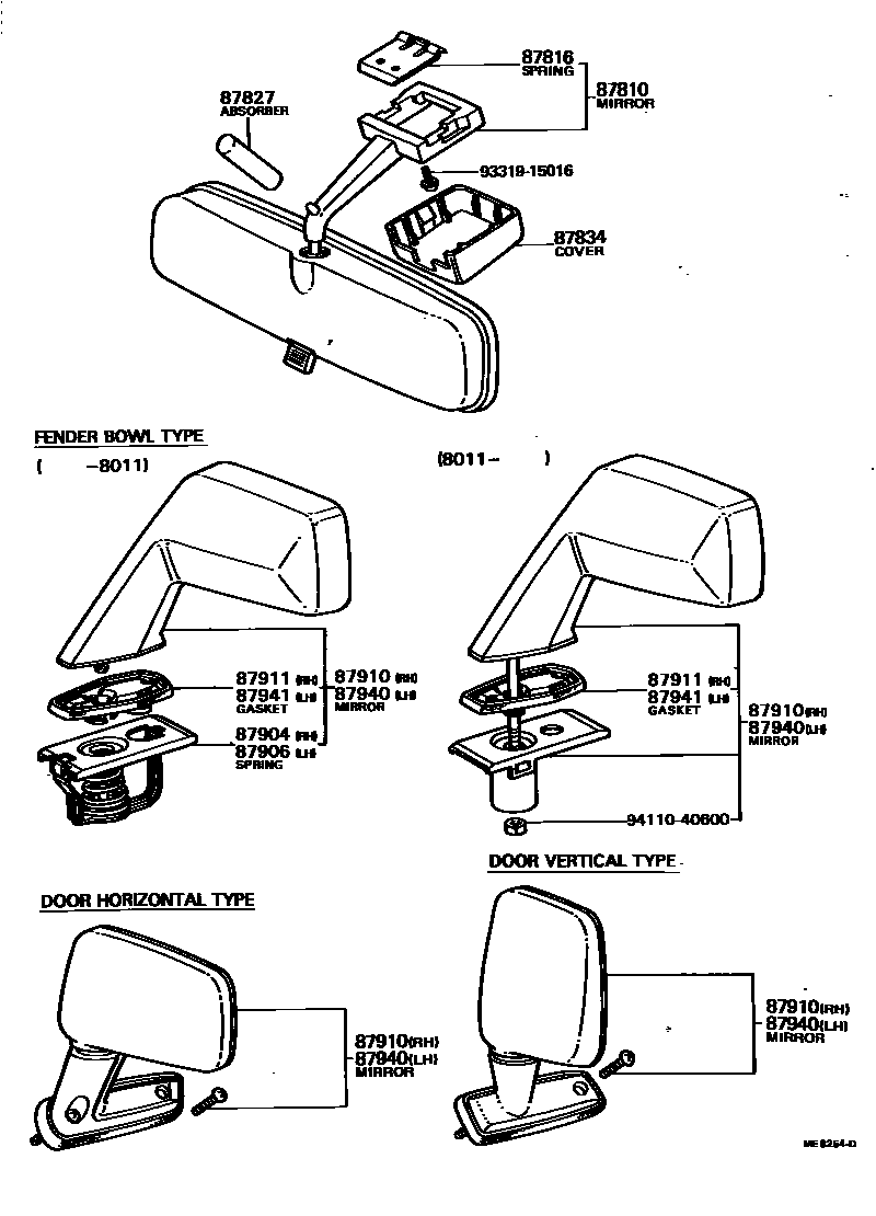 Toyota COROLLA 后视镜 EPC diagram — ME8254D