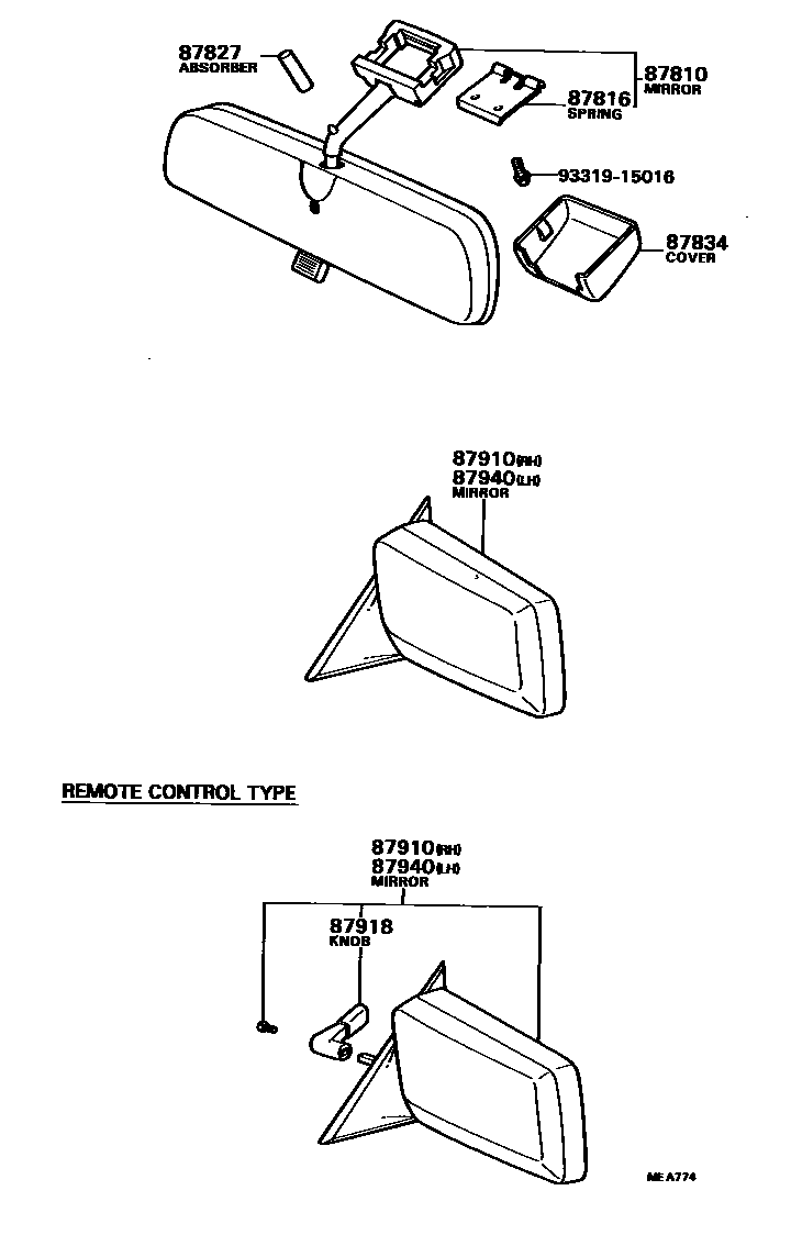 Toyota COROLLA 后视镜 EPC diagram — MEA774