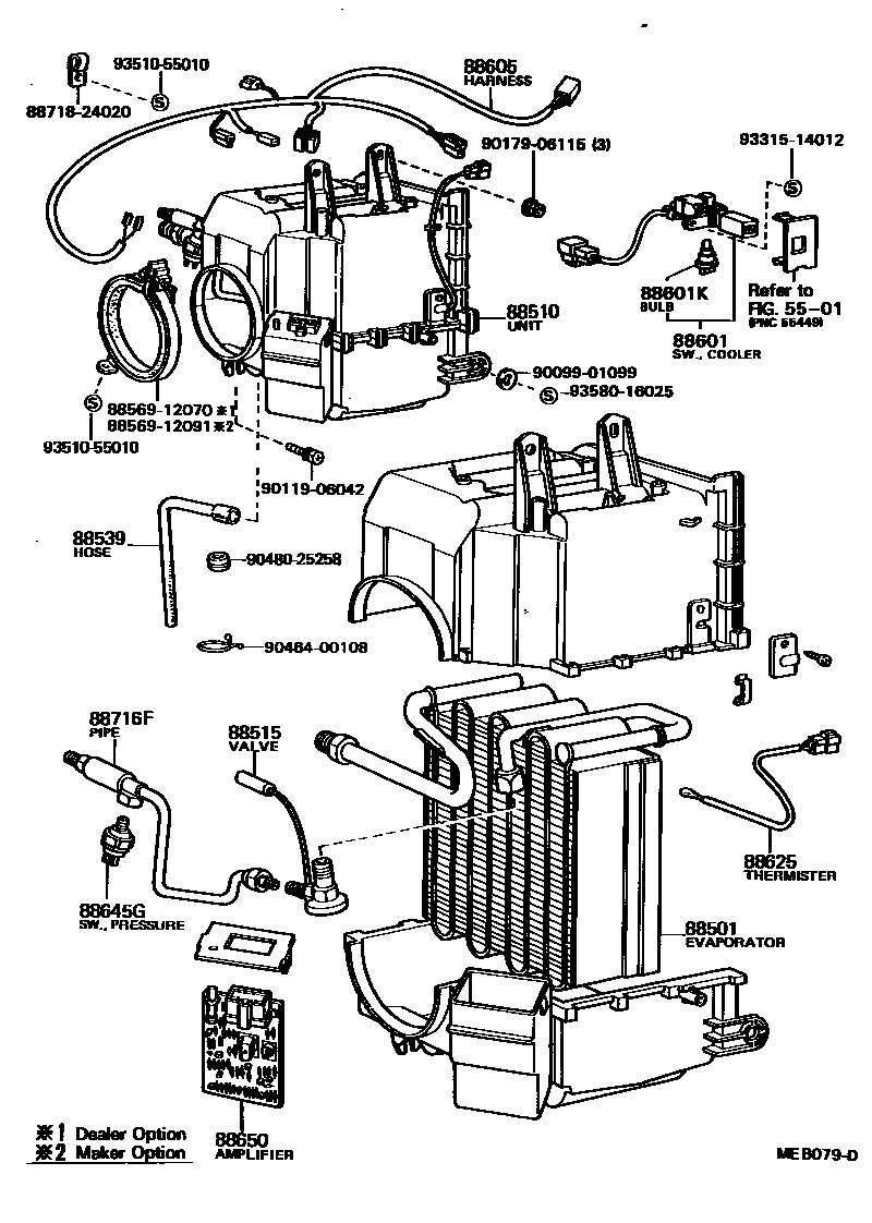 Toyota COROLLA 暖风和空调系统 - 冷却器组件 EPC diagram — MEB079D