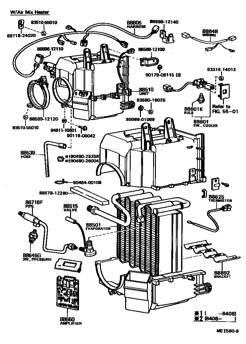 Toyota COROLLA 暖风和空调系统 - 冷却器组件 EPC diagram — MEE560B