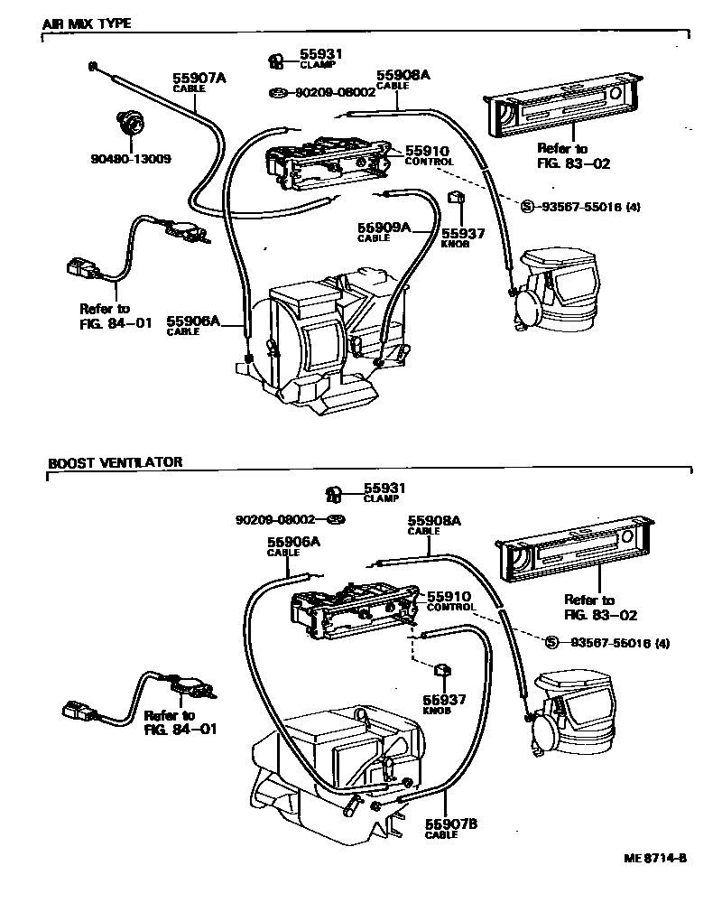 Toyota COROLLA 暖风和空调系统 - 控制器和风管 EPC diagram — ME8714B