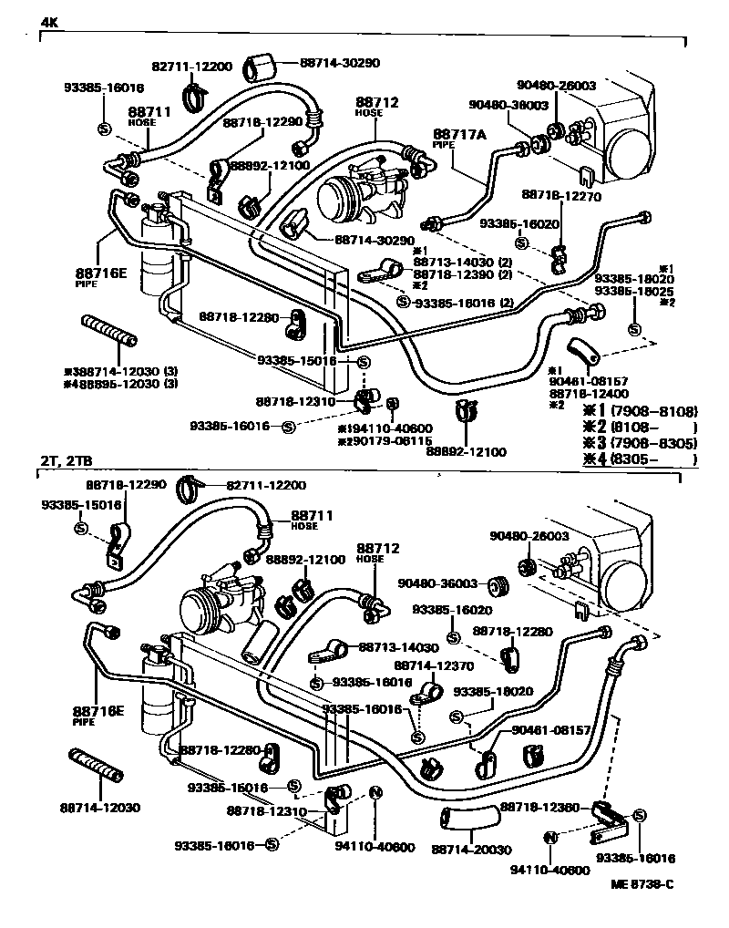 Toyota COROLLA Heating & Air Conditioning - Cooler Piping EPC diagram — ME8738C