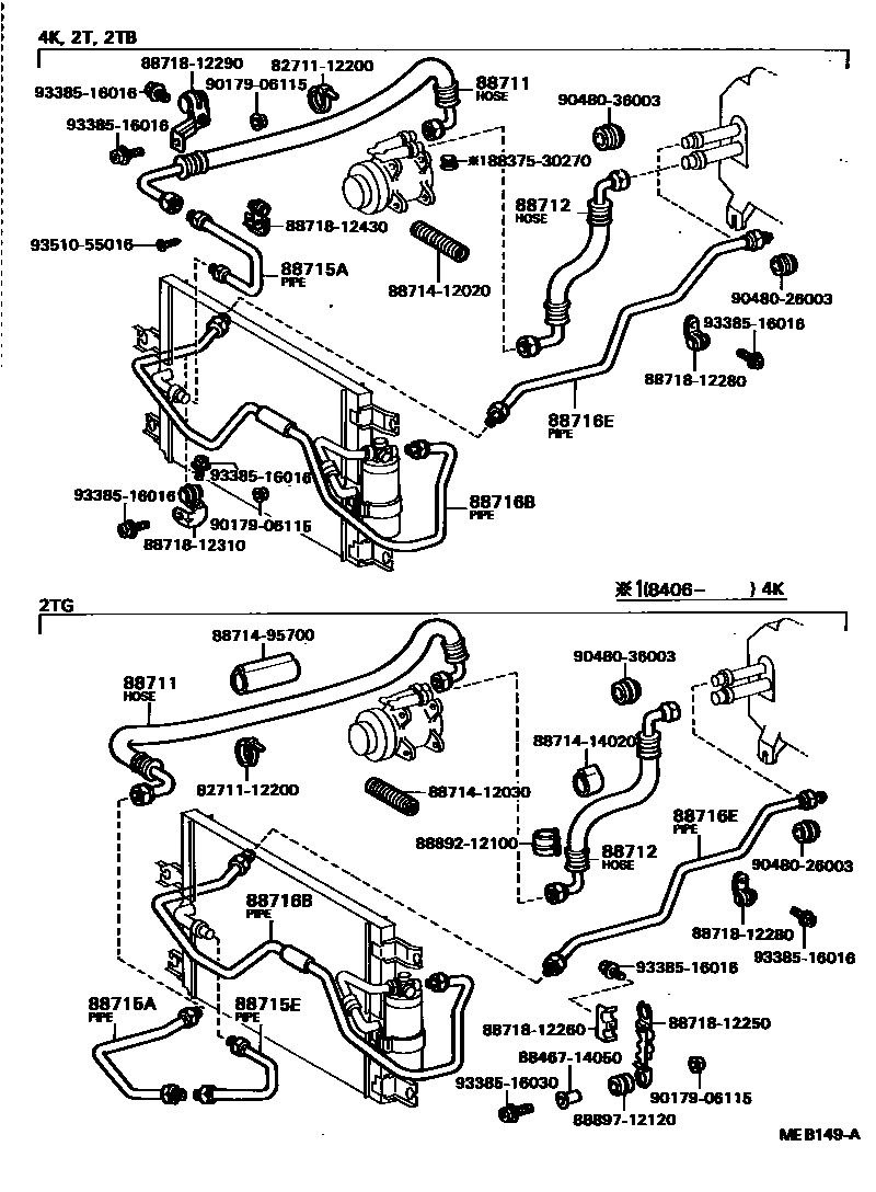 Toyota COROLLA Heating & Air Conditioning - Cooler Piping EPC diagram — MEB149A