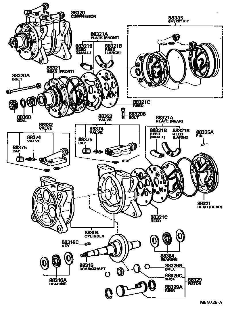 Toyota COROLLA Heating & Air Conditioning - Compressor EPC diagram — ME8725A