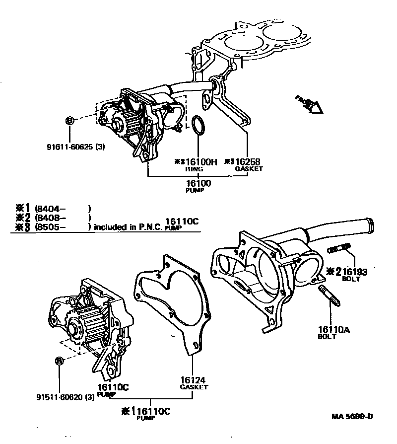 Toyota CAMRY Water Pump EPC diagram — MA5699D