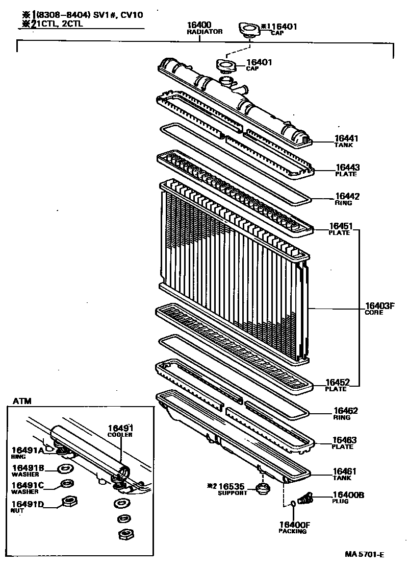 Toyota CAMRY RADIATOR & WATER OUTLET EPC diagram — MA5701E