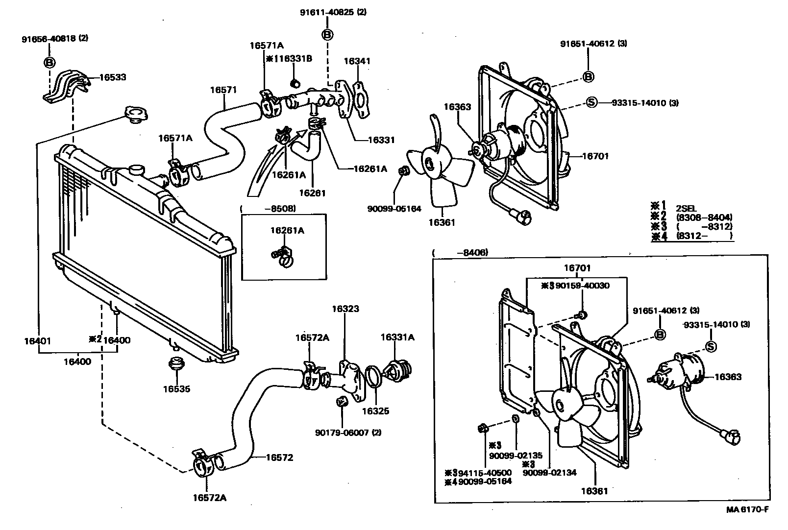 Toyota CAMRY RADIATOR & WATER OUTLET EPC diagram — MA6170F