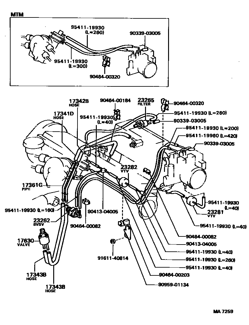 Toyota CAMRY vacuum tube EPC diagram — MA7259