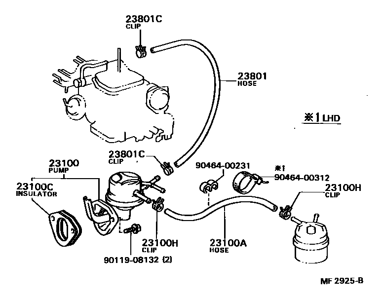 Toyota CAMRY 燃油泵和燃油管 EPC diagram — MF2925B