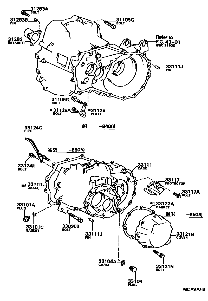 Toyota CAMRY 离合器壳和变速器壳(MTM) EPC diagram — MCA970B