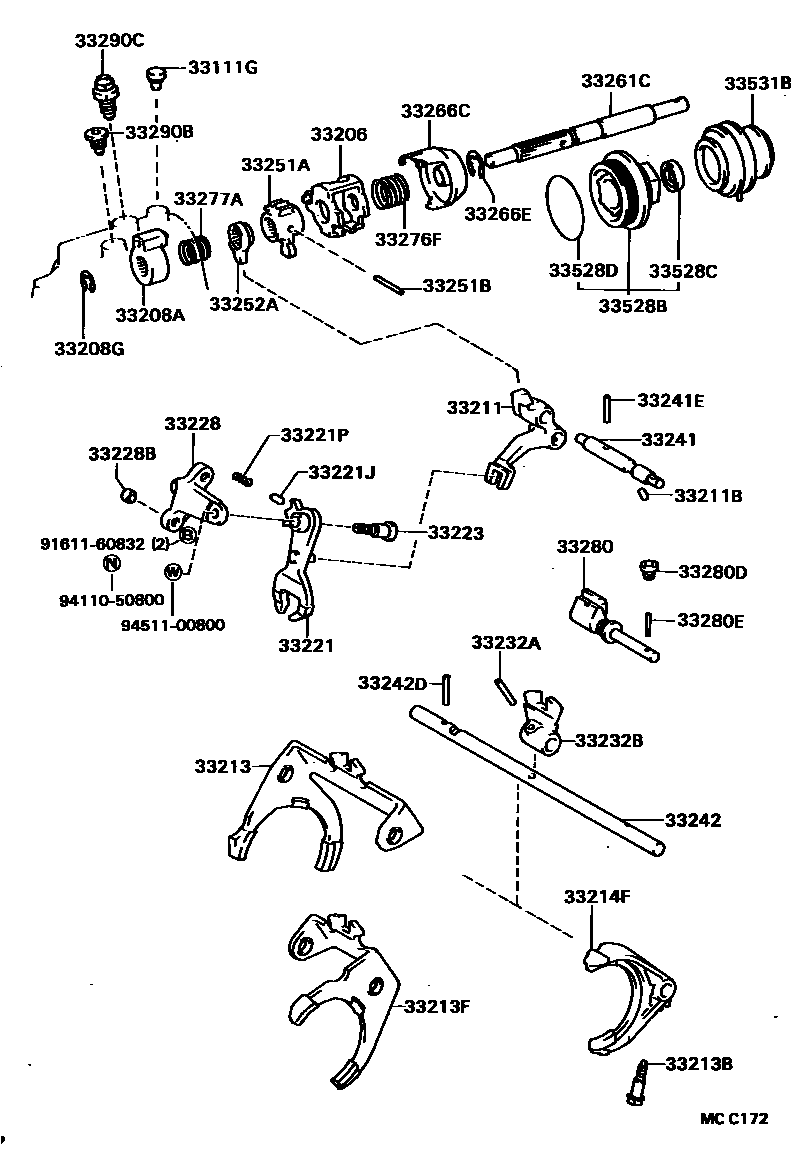 Toyota CAMRY 换档拨叉和换档杆轴(MTM) EPC diagram — MCC172